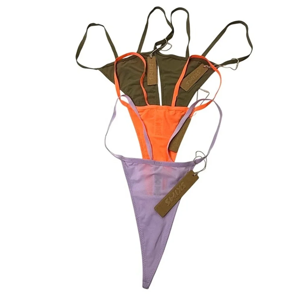 SKIMS Fits Everybody Micro Thongs Lot of 4 Khaki Neon Orange Sugar Plum 3X